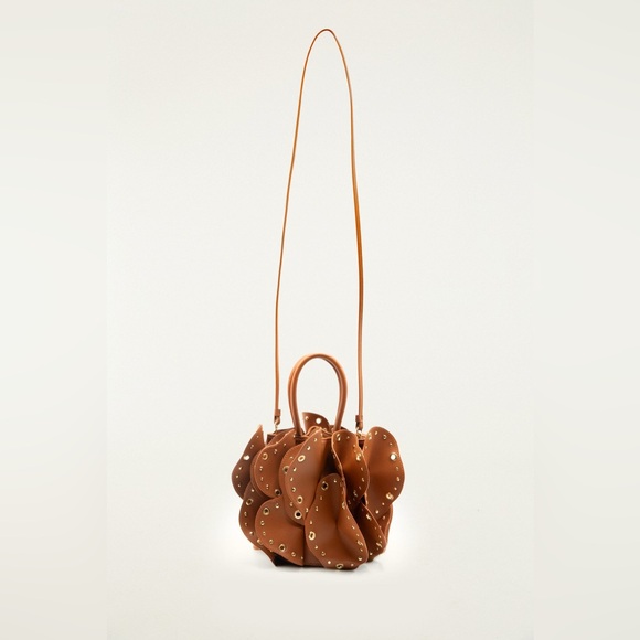 Farm Rio Brown Leather Studded Flower Bag - Picture 5 of 6